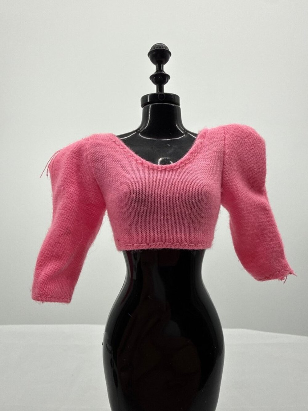 Pink Knit Fashion Doll Crop Top Sweater Puff Sleeve